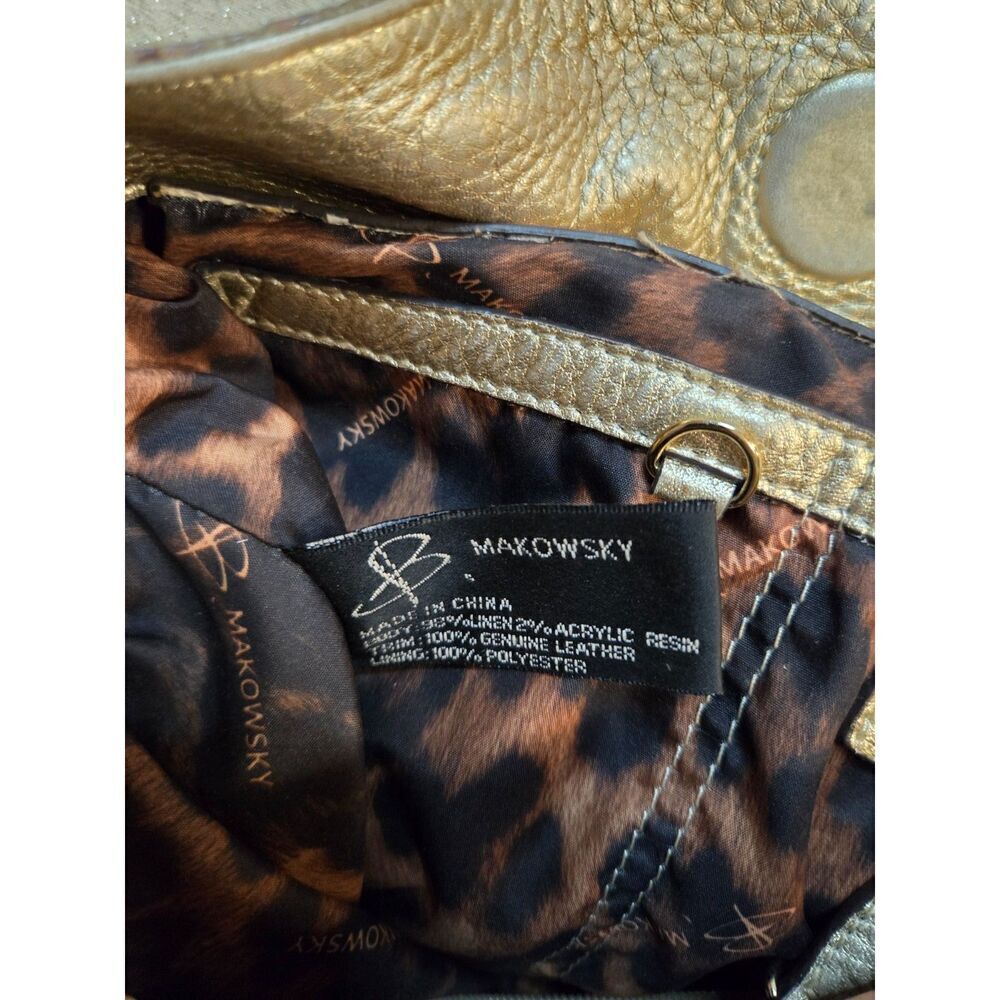 B. Makowsky Gold Snakeskin Pattern Linen Satchel Purse - Picture 6 of 9